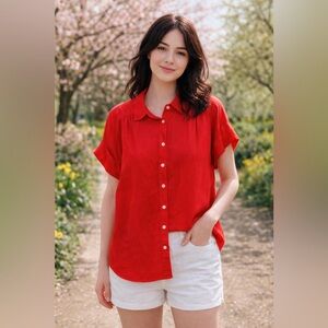 Antonio Melani Red Short Sleeve Button Down Shirt